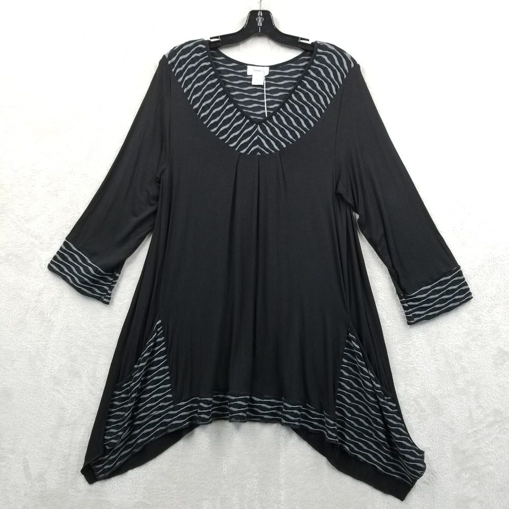 Dorman Tunic Women One‎ Size Black Asymmetrical Stretch Top Pockets Lagenlook